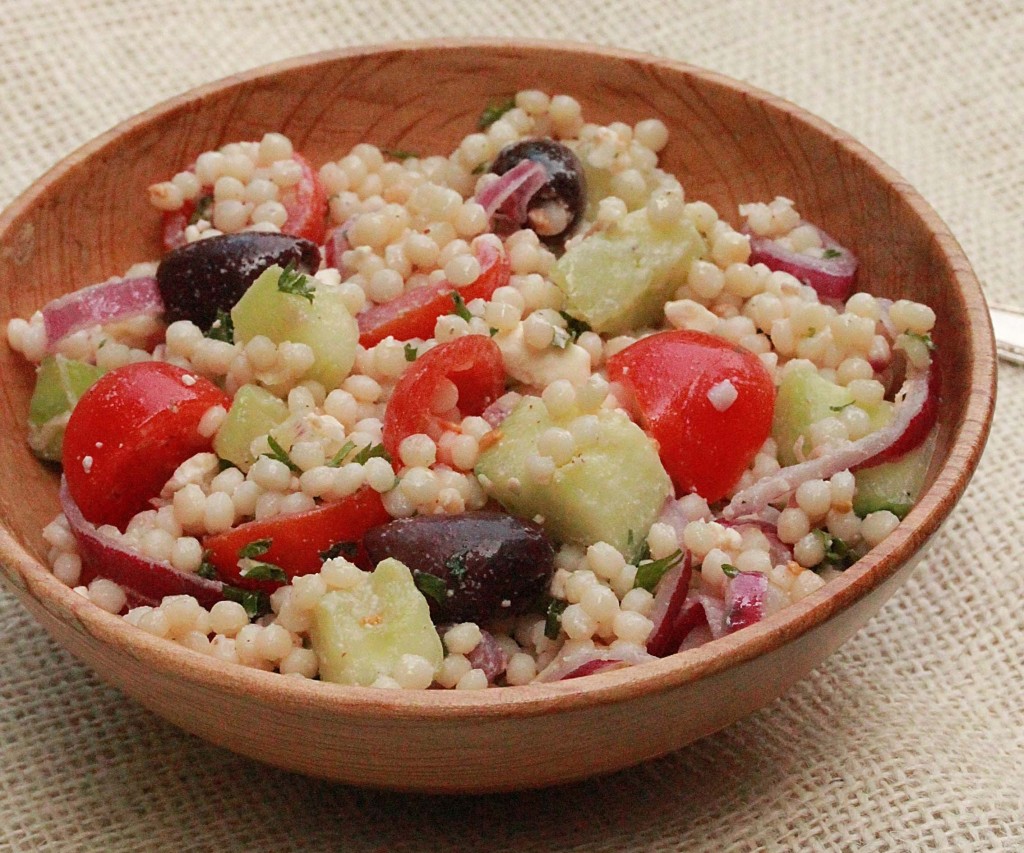 Greek Salad with Couscous | Frugalbites.com 