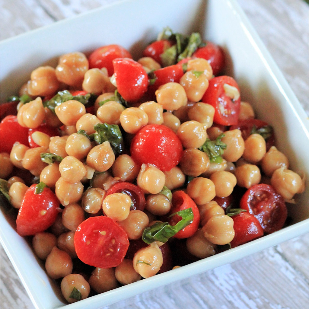 chickpea and tomato salad with fresh basil